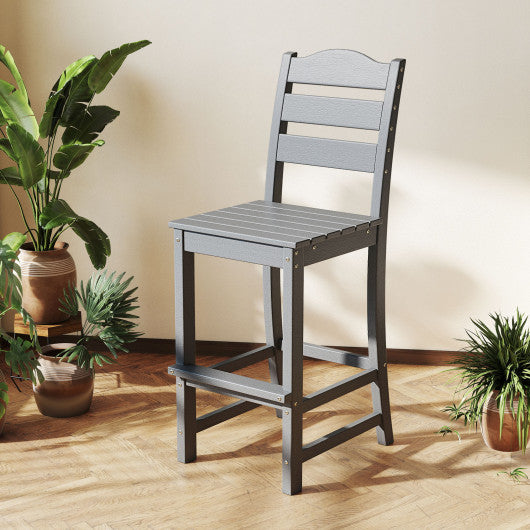 30 Inches Counter Height HDPE Bar Stool with Backrest and Footrest-Gray