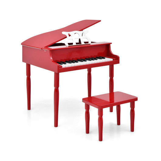 30-Key Wood Toy Kids Grand Piano with Bench and Music Rack-Red