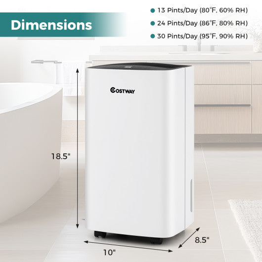 30 Pints 1500 Sq. ft Portable Dehumidifier For Medium To Large Spaces