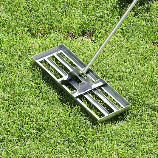 30 x 10 Inch Lawn Leveling Rake with Ergonomic Handle-Silver