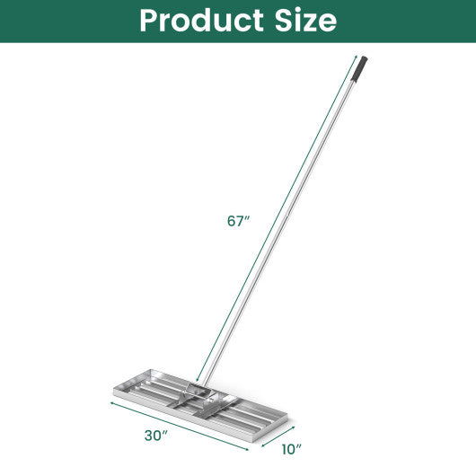 30 x 10 Inch Lawn Leveling Rake with Ergonomic Handle-Silver