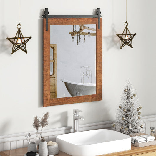 30 x 22 Inch Wall Mount Mirror with Wood Frame-Brown