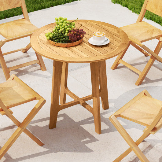 31.5 Inches Patio Dining Table with Slatted Tabletop and X-shaped Frame