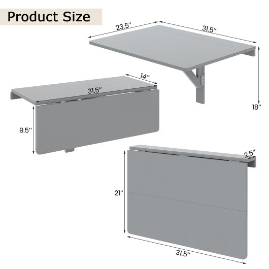31.5 x 23.5 Inch Wall Mounted Folding Table for Small Spaces-Gray