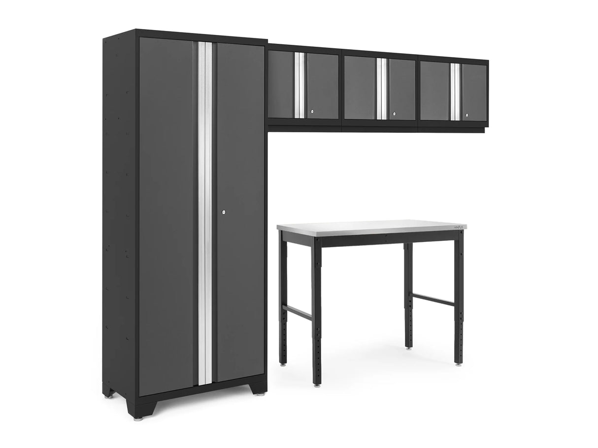 Bold Series 5 Piece Cabinet Set with Multi-Use Locker, Wall Cabinet, and 48-Inch Workbench