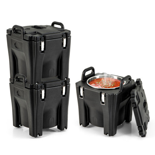 32 QT Portable Insulated Food Carrier with Stainless Steel Barrel for Catering Camping-Black