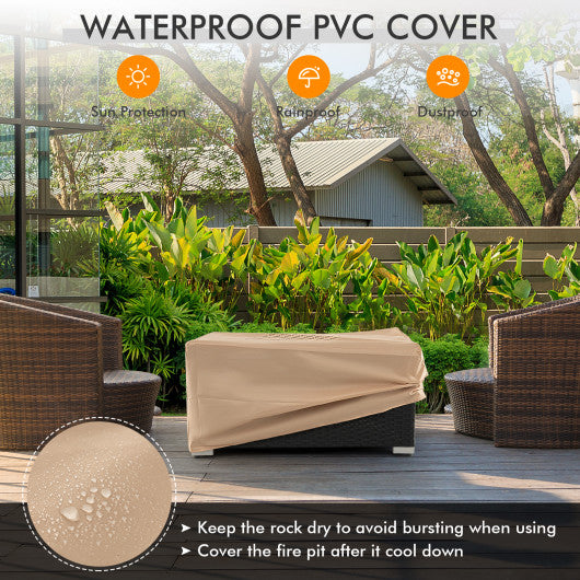 32 x 20 Inch Propane Rattan Fire Pit Table Set with Side Table Tank and Cover-Black