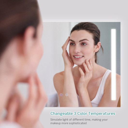 32 x 24 Inch Quadrate Wall Mirror with 3-Color Lights and Anti-Fog Function