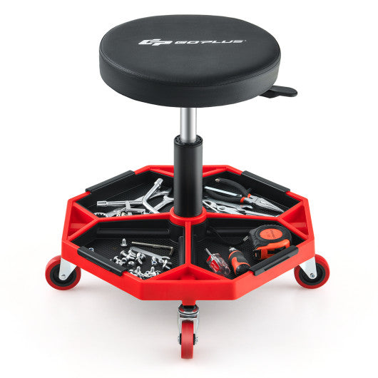 330 LBS Capacity Pneumatic Rolling Mechanic Stool with Padded Seat-Red