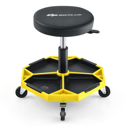 330 LBS Capacity Pneumatic Rolling Mechanic Stool with Padded Seat-Yellow