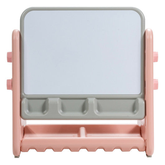 2 in 1 Kids Easel Table and Chair Set with Adjustable Art Painting Board-Pink