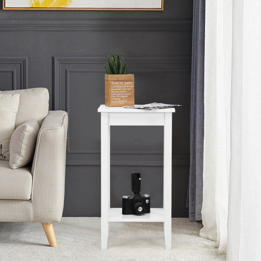Set of 2 Versatile 2-Tier End Table with Storage Shelf-White