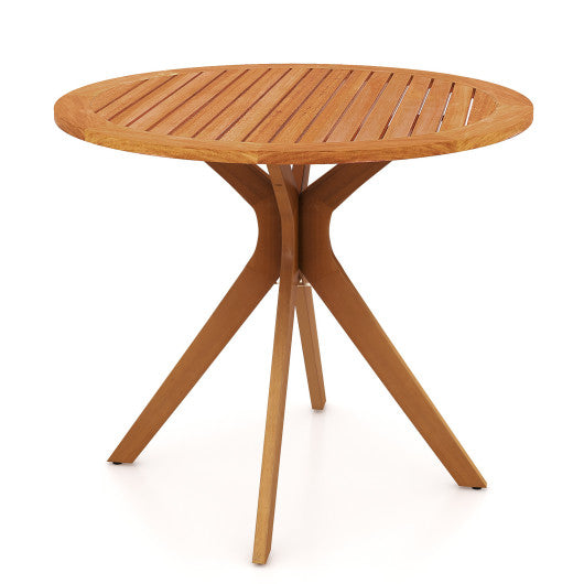 35.5 Inch Patio Wood Dining Table with Slatted Tabletop and Curved Legs