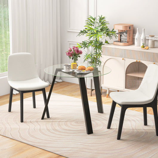 36 Inches Round Glass Dining Table for 4 with Rubber Wood Frame-Black