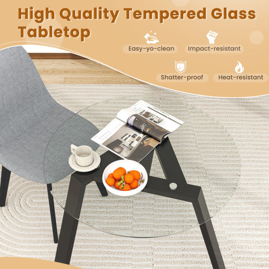 36 Inches Round Glass Dining Table for 4 with Rubber Wood Frame-Black