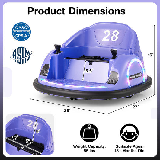 12V 360° Ride on Bumper Car for Toddlers with Remote Control-Purple
