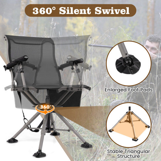 360° Swivel Portable Hunting Chair with Adjustable Legs and Armrests-Black