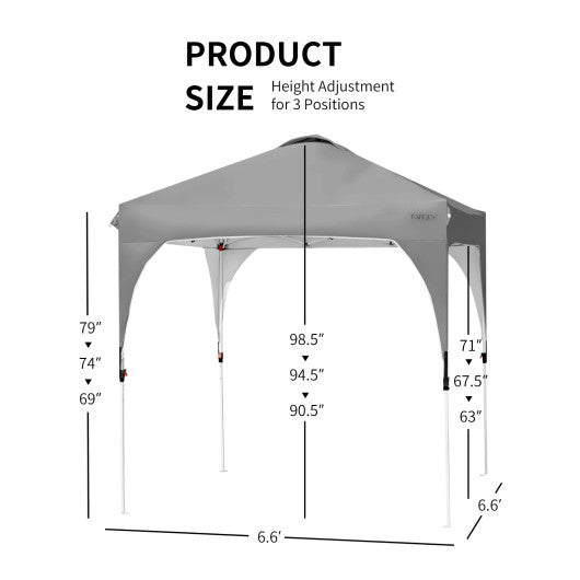 6.6 x 6.6 Feet Outdoor Pop Up Height Adjustable Canopy Tent with Roller Bag-Gray