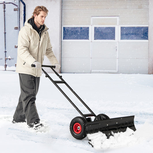 36 Inches Snow Shovel with Wheels and Adjustable Angle-Black