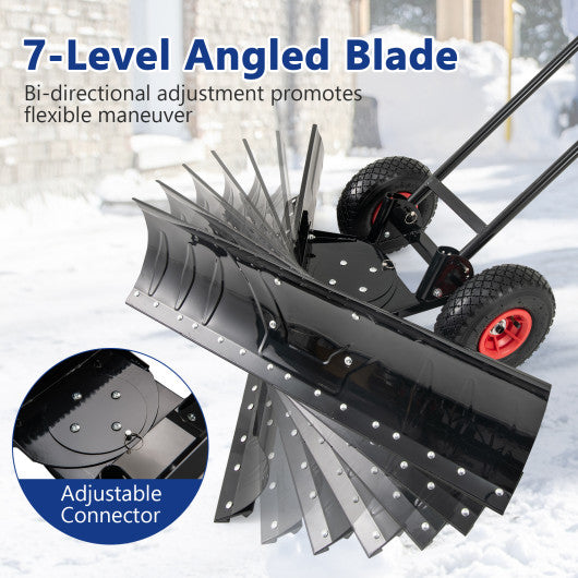 36 Inches Snow Shovel with Wheels and Adjustable Angle-Black