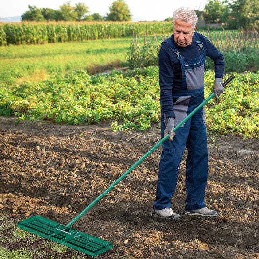 36 x 10 Inch Lawn Leveling Rake with Ergonomic Handle-Green