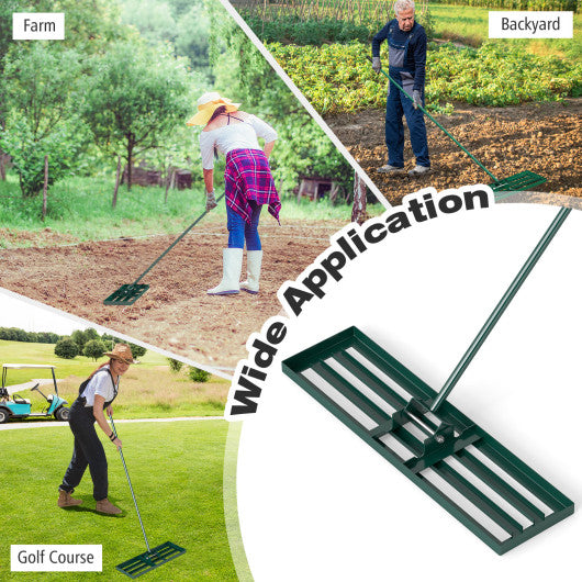 36 x 10 Inch Lawn Leveling Rake with Ergonomic Handle-Green