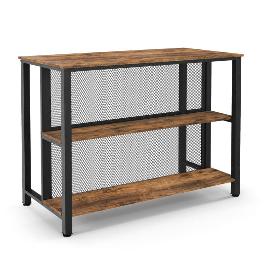 36 Inch 3-Tier Bar Table with Storage Metal Frame Adjustable Foot Pads for Dining Room-Rustic Brown