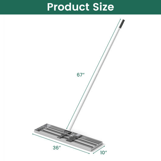 36 x 10 Inch Lawn Leveling Rake with Ergonomic Handle-Silver