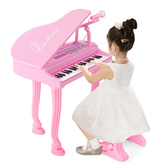 37 Keys Kids Piano Keyboard with Stool and Piano Lid-Pink