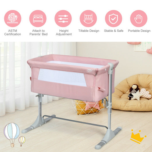 Travel Portable Baby Bed Side Sleeper Bassinet Crib with Carrying Bag-Pink
