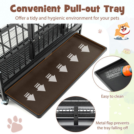 38 Inch Foldable Heavy-Duty Metal Dog Cage with Lockable Rolling Casters and Tray-38 inches