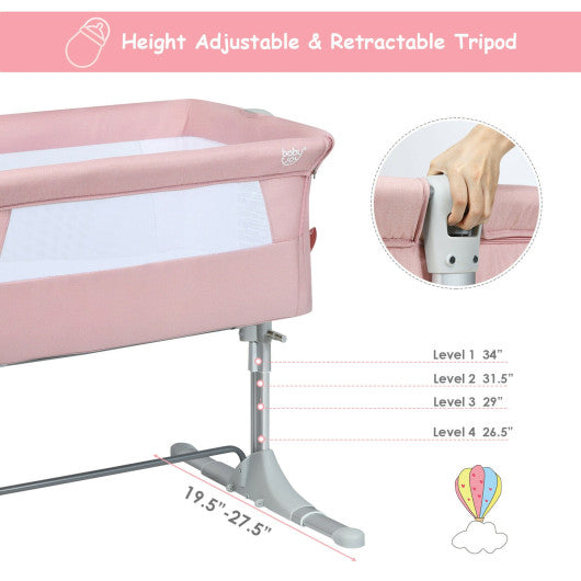 Travel Portable Baby Bed Side Sleeper Bassinet Crib with Carrying Bag-Pink