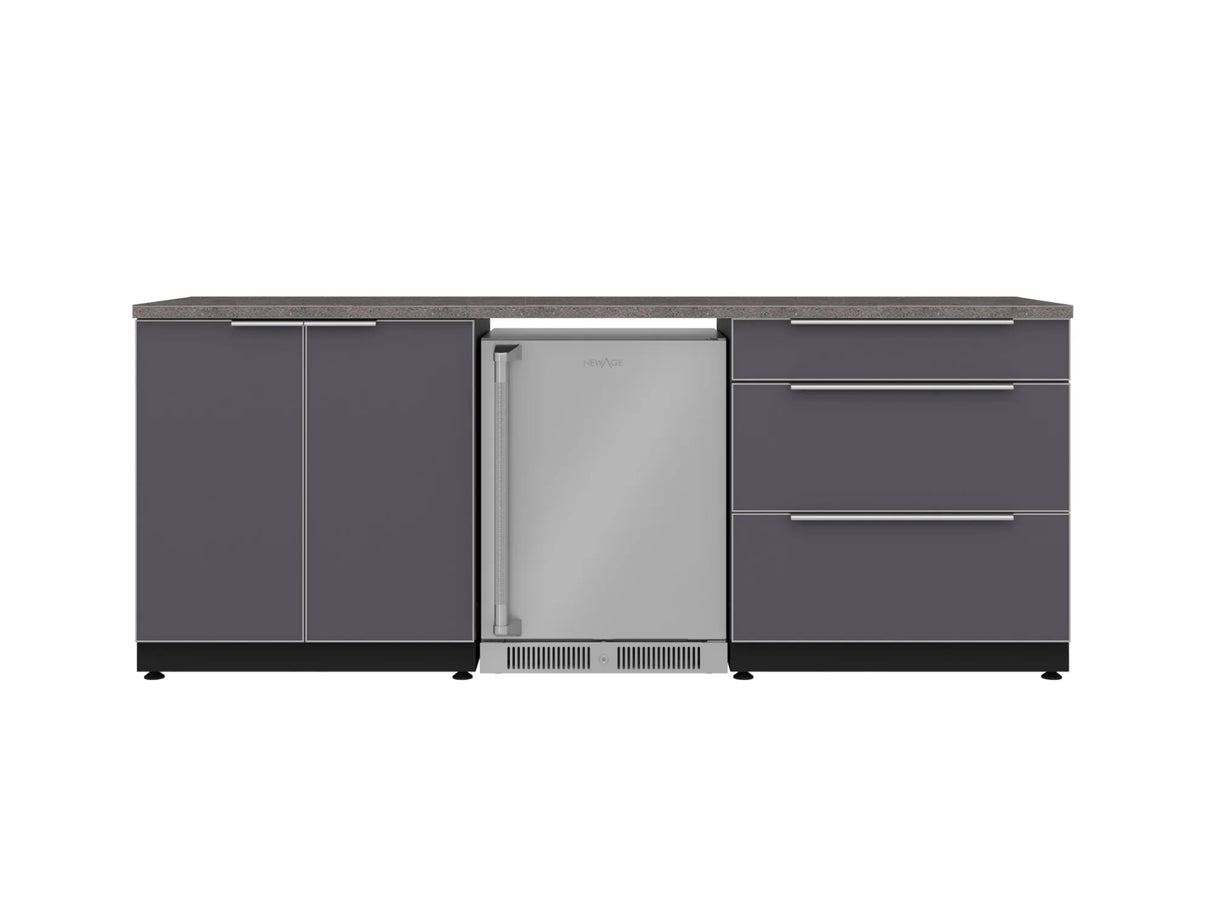 Outdoor Kitchen Aluminum 5 Piece Cabinet Set with 3-Drawer, 2-Door Cabinet, Countertops and Fridge
