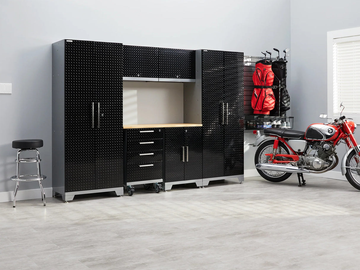Performance Diamond Plate Limited Edition 14 Piece Cabinet Set with Tool, Base, Wall Cabinets, 30 In. Lockers and Worktop