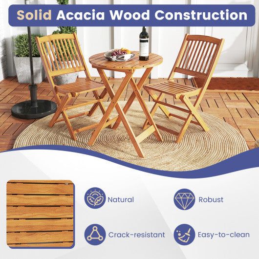 3 Pieces Acacia Wood Patio Folding Bistro Set with Soft Cushions-Navy