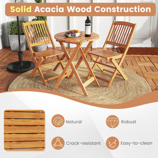 3 Pieces Acacia Wood Patio Folding Bistro Set with Soft Cushions-Beige