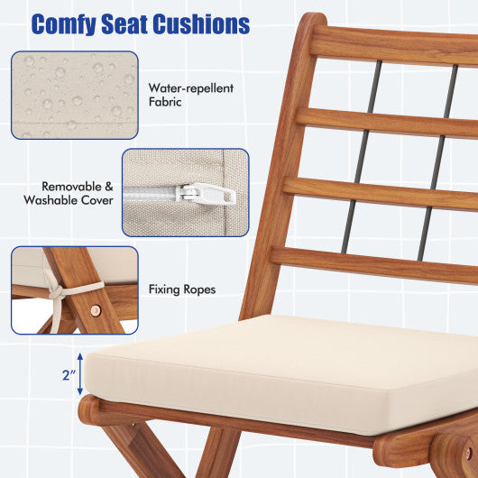 3 Pieces Acacia Wood Patio Bistro Set with Cushions-White