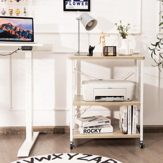 3-Tier Kitchen Baker's Rack Microwave Oven Storage Cart with Hooks-Light Brown