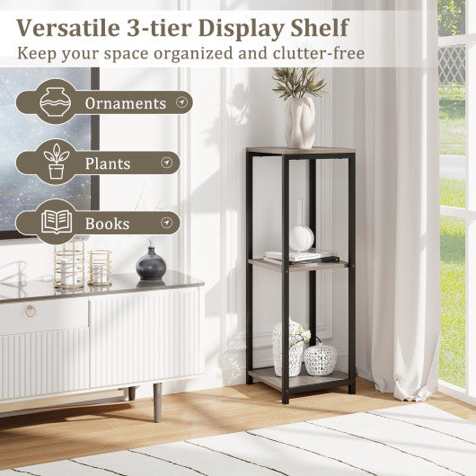 3-Tier Tall Metal Plant Stand Corner Plant Holder with Anti-tipping Device-Black & Gray