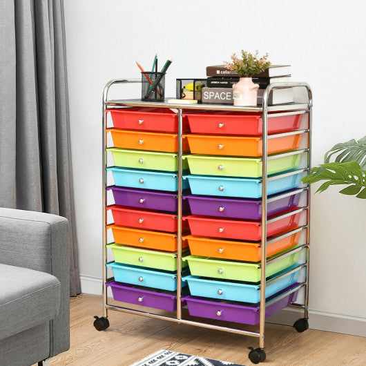 Multipurpose 20 Drawers Storage Rolling Cart Studio Organizer-Multicolor