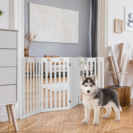 36 Inch Folding Wooden Freestanding Pet Gate with 360° Hinge-White