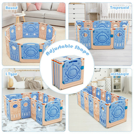 14-Panel Foldable Playpen Kids Activity Center with Lockable Door