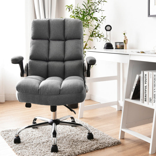 Adjustable Swivel Office Chair with High Back and Flip-up Arm for Home and Office-Gray