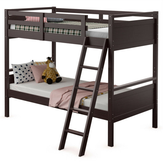 Twin Over Twin Bunk Bed Convertible 2 Individual Beds Wooden-Espresso