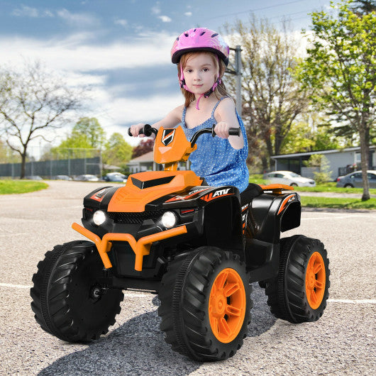 12V Kids Ride on ATV with LED Lights and Treaded Tires and LED lights-Orange