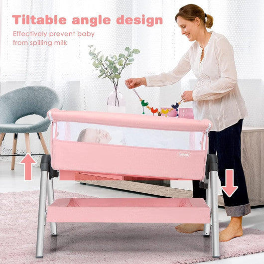 Portable Baby Bedside Sleeper with Adjustable Heights and Angle-Pink