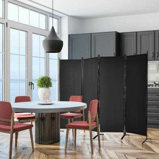 4-Panel Room Divider with Steel Frame-Black