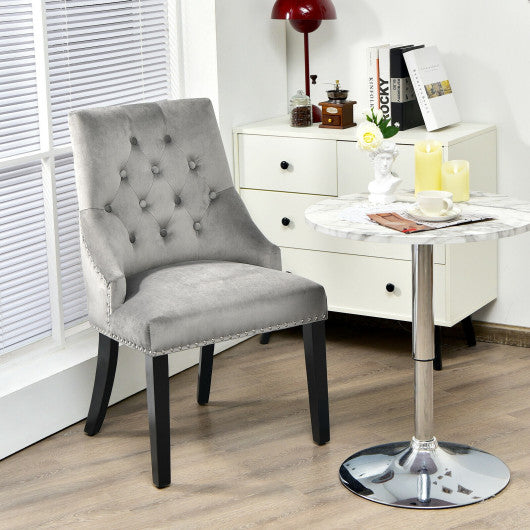 Modern Upholstered Button-Tufted Dining Chair with Naild Trim-Gray