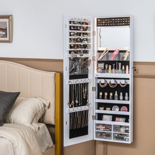 Wall Mounted Jewelry Cabinet with 3-Color Lights-White