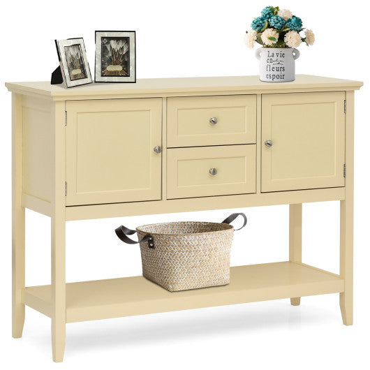 Wooden Sideboard Buffet Console Table with Drawers and Storage-Beige